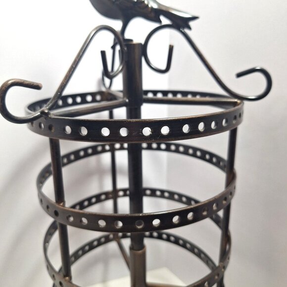 Bronze Bird Earring Holder Rotating Display 14" x 7" Raven Antique Look - Picture 3 of 15